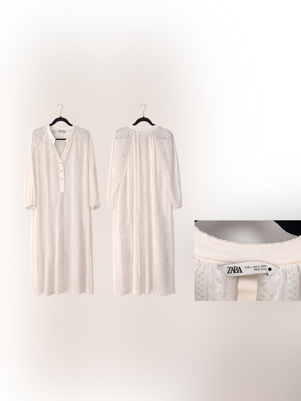 Zara Cream Lace Maxi Dress with Button Placket